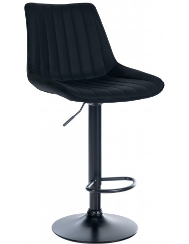 Tabouret de bar x1 réglable en hauteur pivotant à 360° assise en PVC noir couture verticale pied métal noir 10_0005423 pas chere