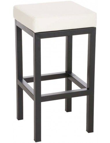 Tabouret de bar x1 avec repose-pieds design simple hauteur d'assise 85 cm en PVC crème et support en métal noir 10_0005411 2023