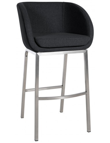 Tabouret de bar x1 dossier arrondi en feutrine anthracite quatre pieds en acier inoxydable 10_0005364 paiement sécurisé